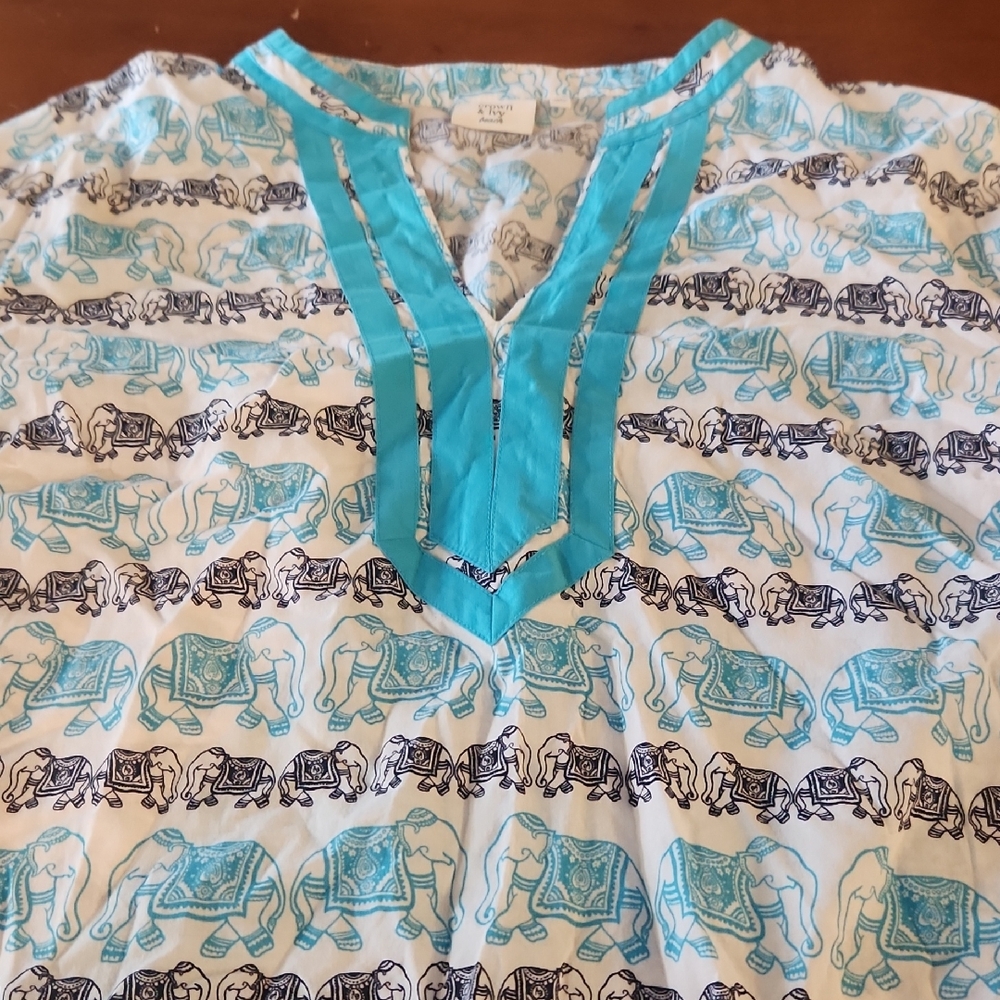 Crown & Ivy Blue and White Elephant Print Swim Coverup
